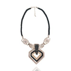 Diamond Shaped Rhinestone Tri Color Enameled Rope Necklace